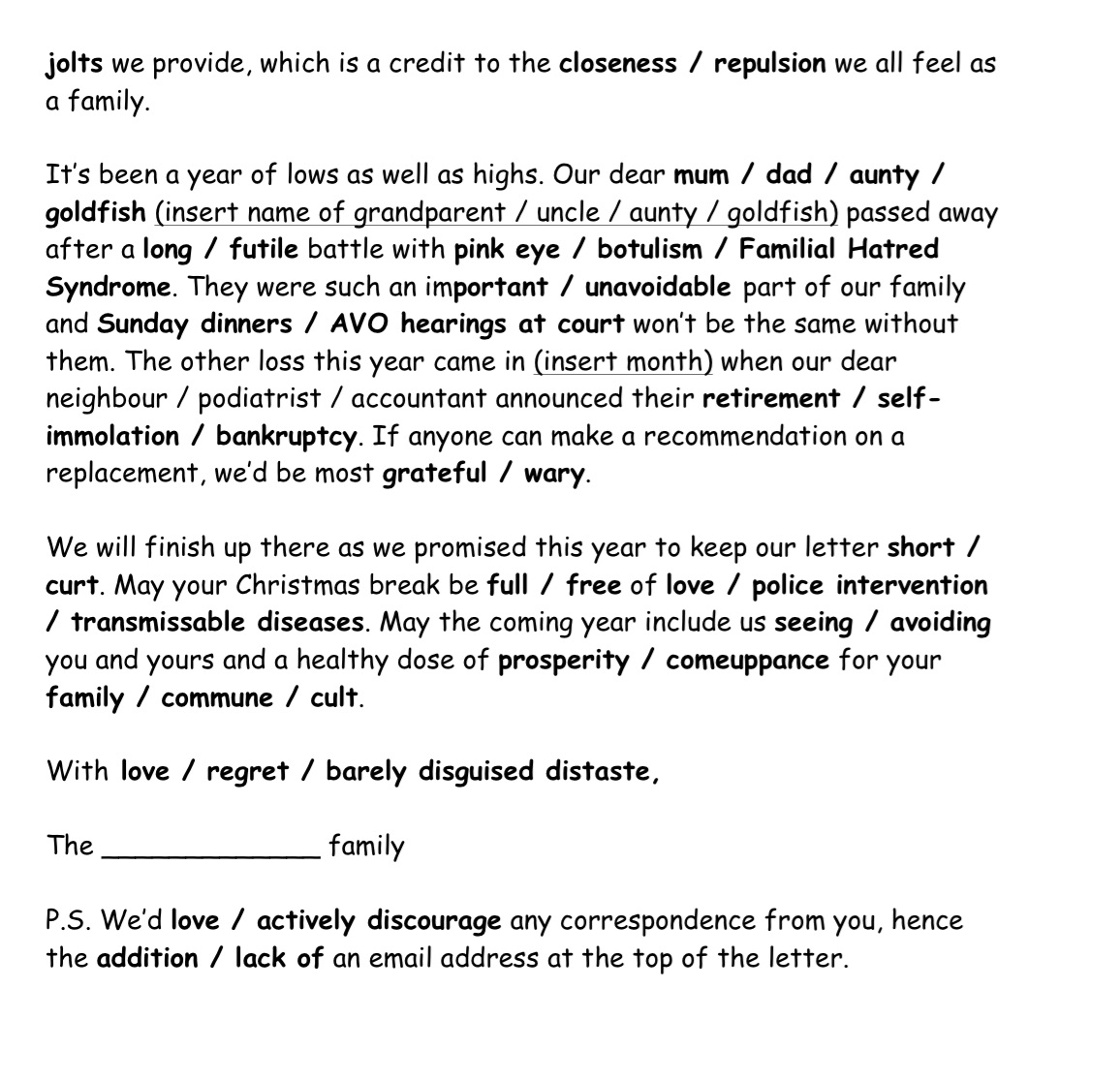 the family christmas newsletter template